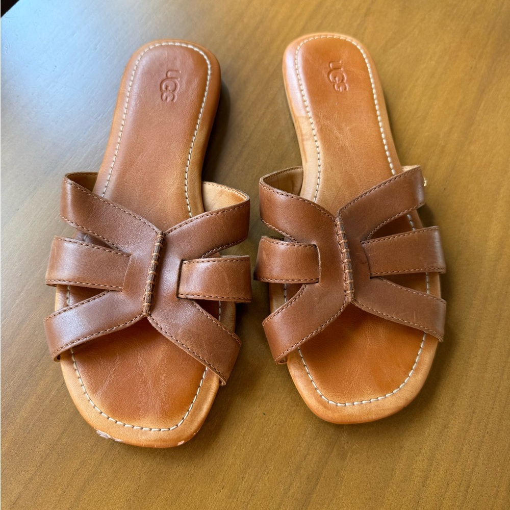 UGG Women's Tan Leather‎ Slide Sandals
